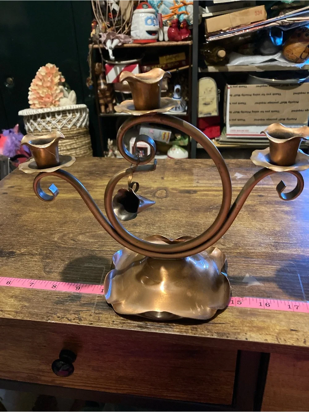 Vintage Gregorian copper 3 light candelabra